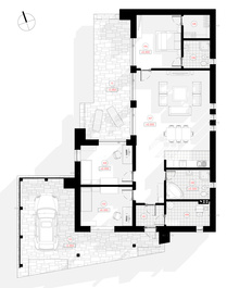 Projekt Kostas ist ein sehr modernes Reihenhaus Projekt, mit einem Dach für ein Auto