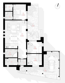 Projekt Kostas ist ein sehr modernes Reihenhaus Projekt, mit einem Dach für ein Auto